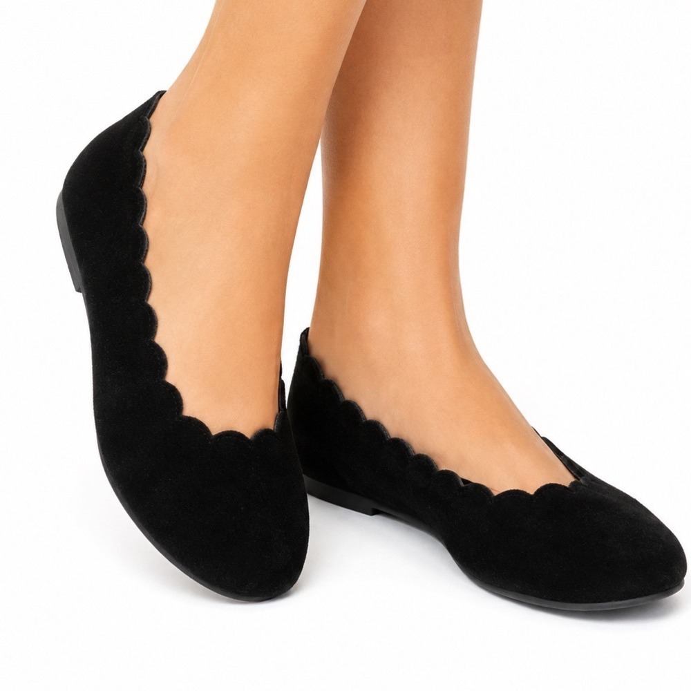 Walk With Me Cold Water Creek Black Suede Ballet Flats Women's Size 7.5